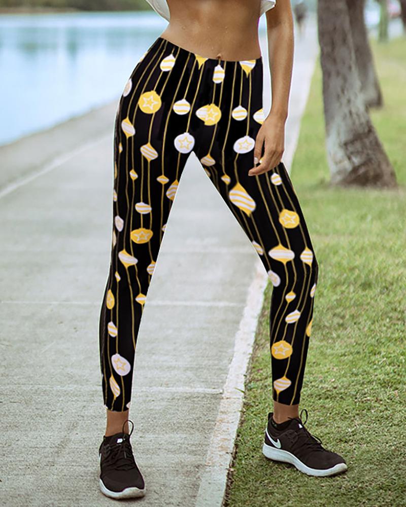 

Christmas Mixed Print High Waist Skinny Pants, Yellow