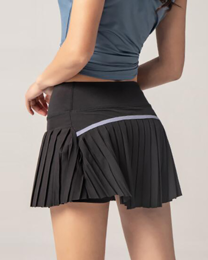 

Pleated Quick-Dry Skirts Pocket Design Athletic Yoga Skorts, Black