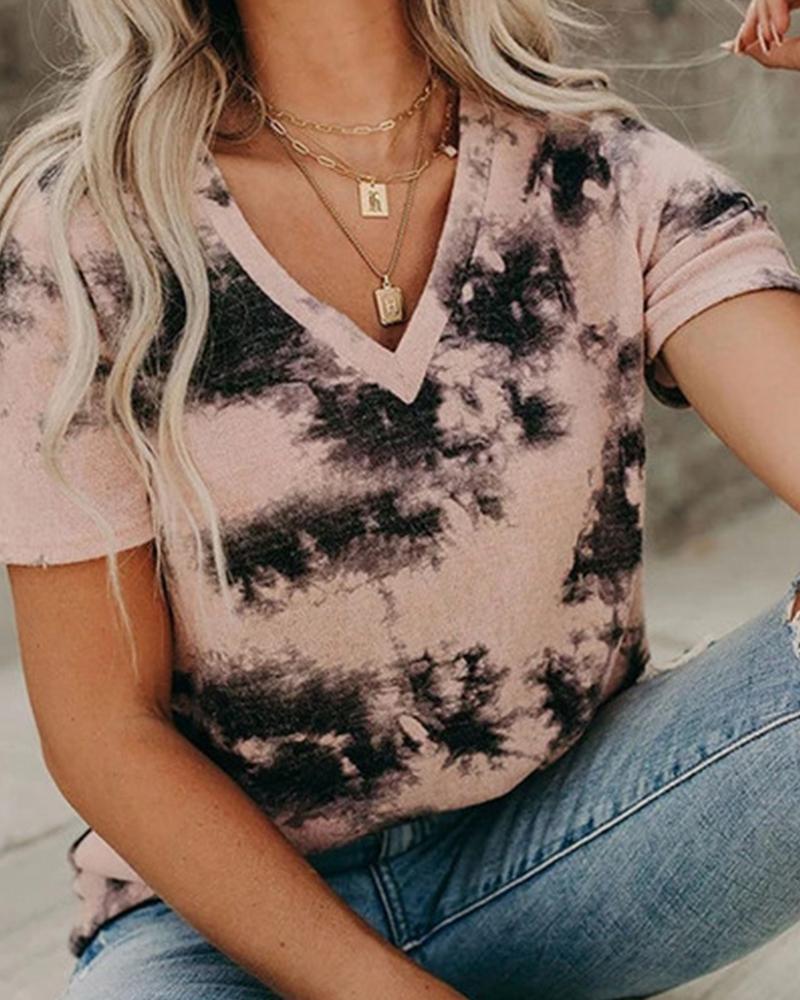 

Tie Dye Print Short Sleeve T-shirt, Khaki