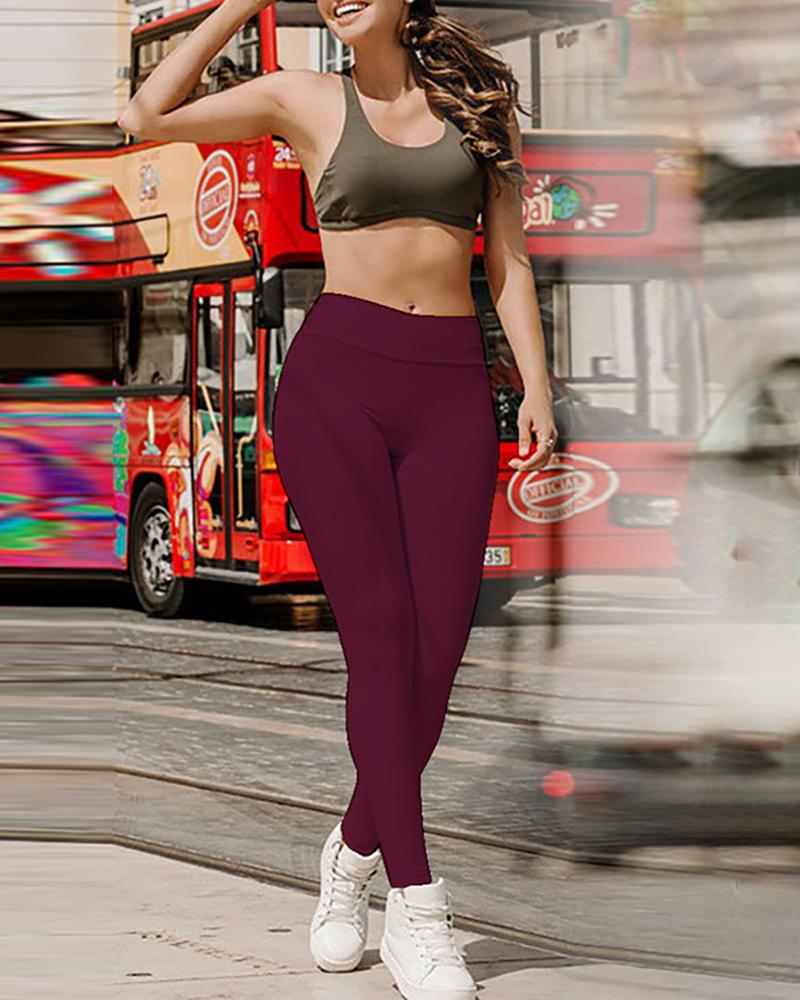 

Pocket Design High Waist Ruched Yoga Pants, Wine red