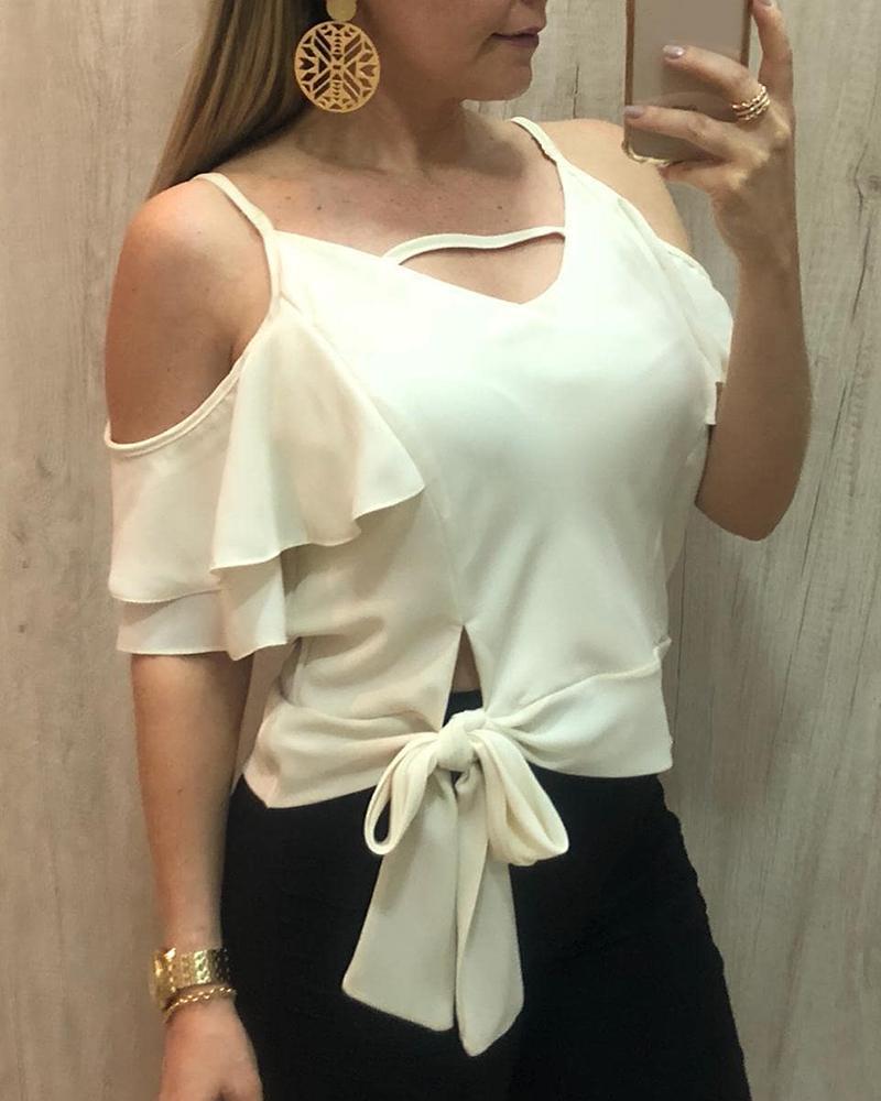 

Tie Up Off Shoulder Plain Top, White