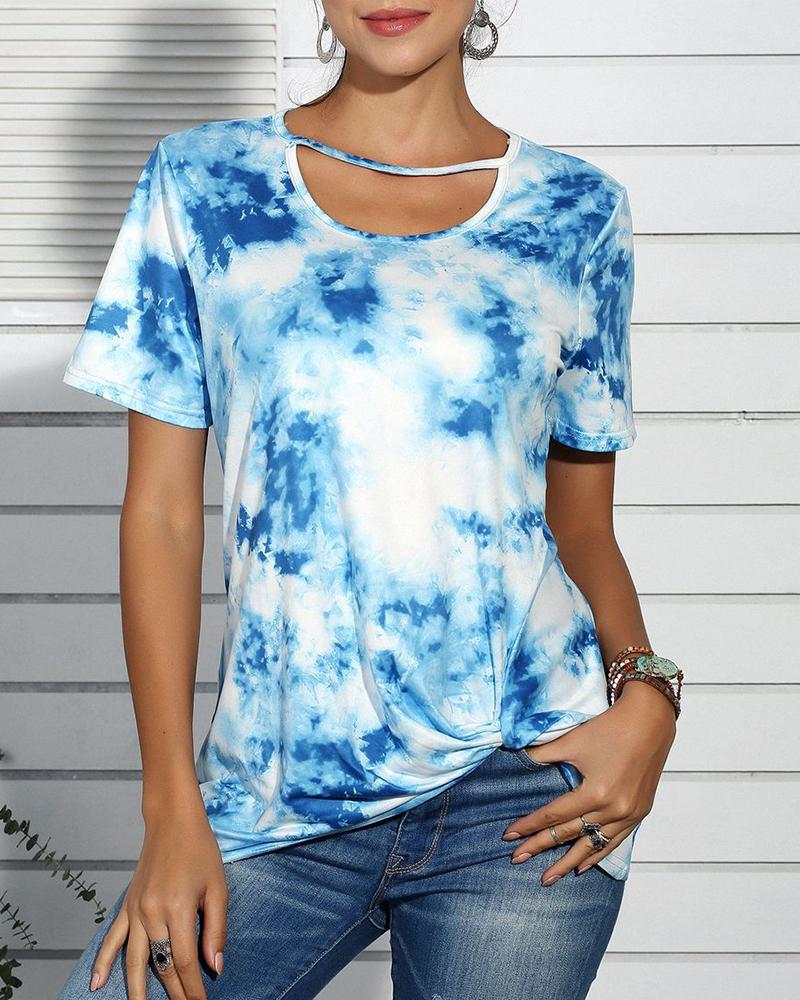 

Tie Dye Print Cut Out Design Casual T-shirt, Blue