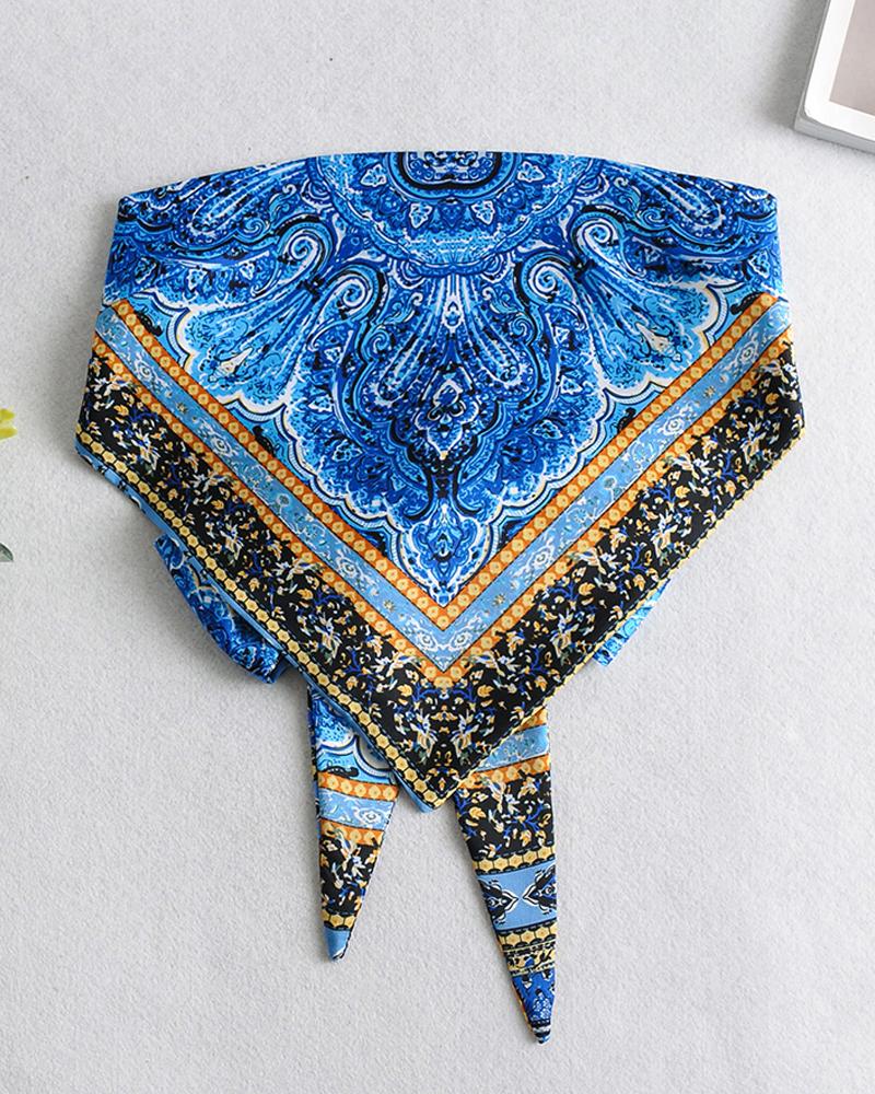 

Off Shoulder Scarf Print Handkerchief Top, Blue