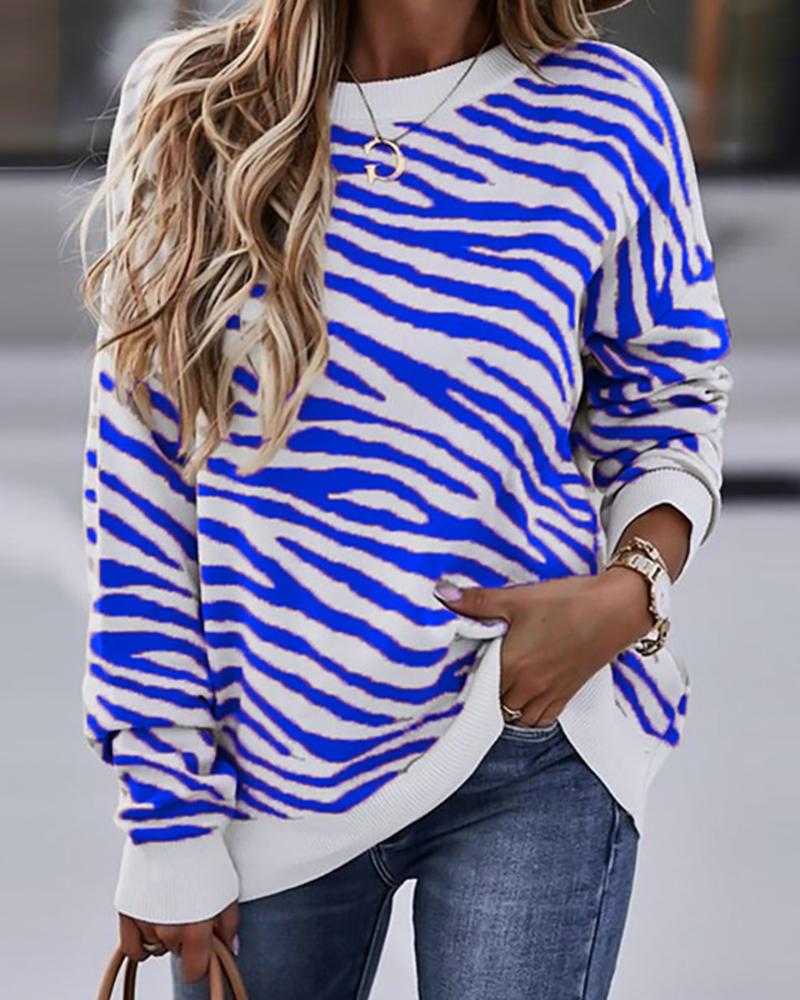 

Zebra Stripe Print Long Sleeve Sweatshirt, Blue