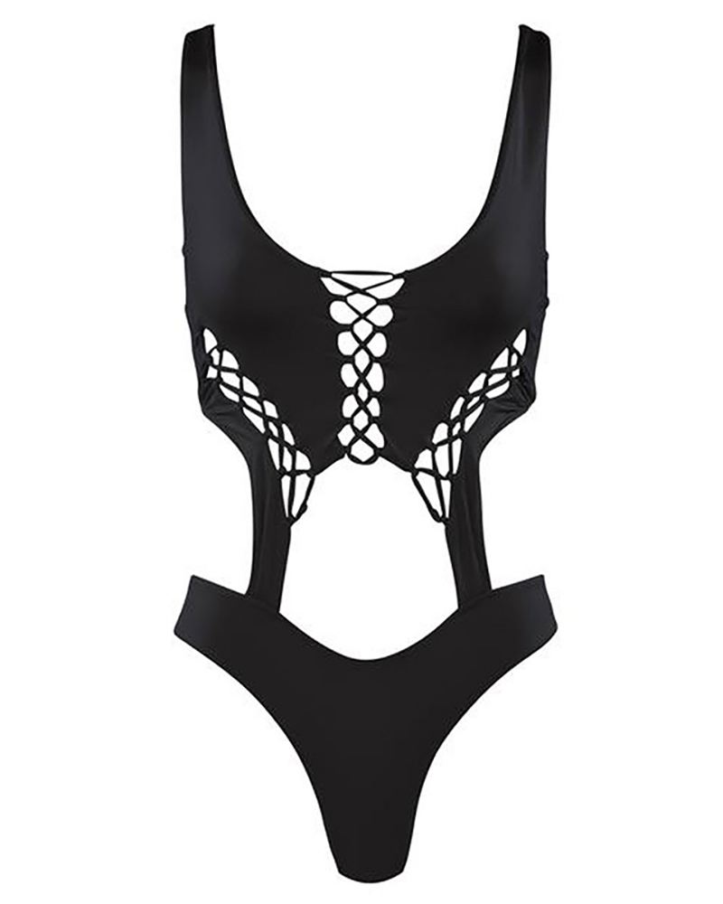 

Lace-up Cutout One Piece Swimsuit, Black