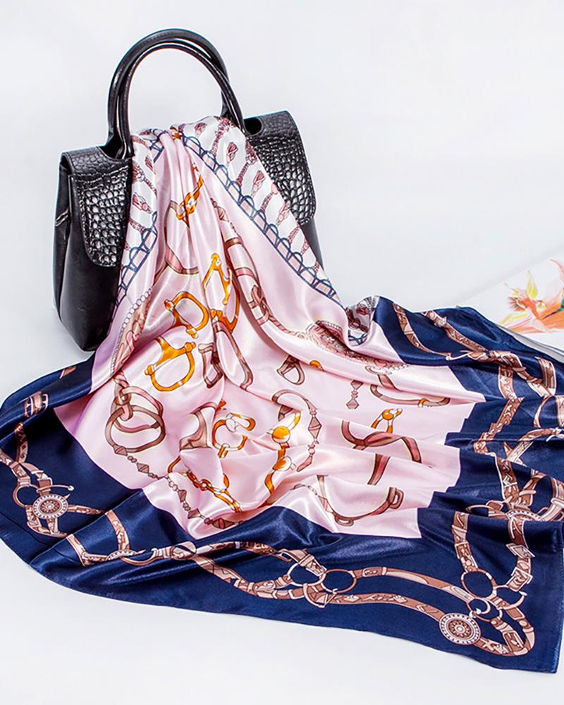 

Chain Print Square Silk Scarf, Dark blue