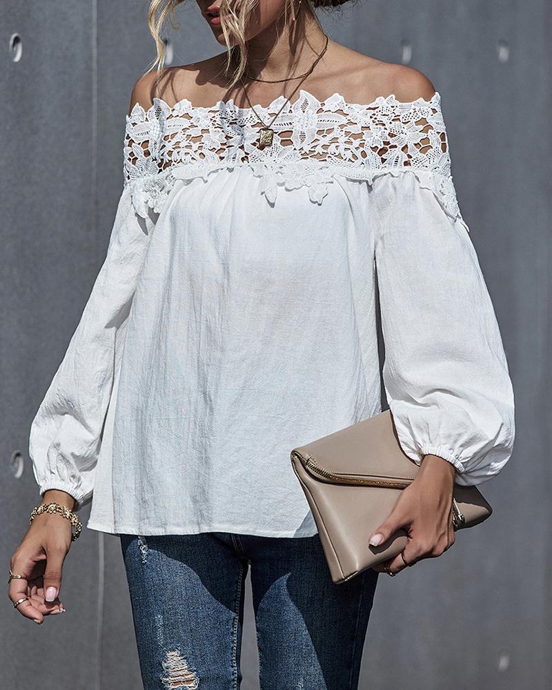 

Off Shoulder Guipure Lace Casual Women Top, White