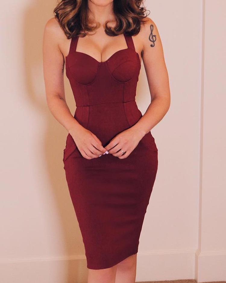 

Sweetheart Neck Sleeveless Dress, Dark red
