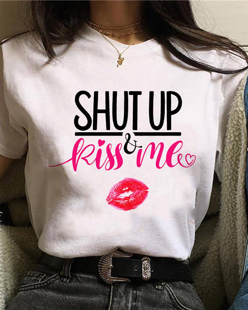 

Lip Print Casual T-shirt, Style1