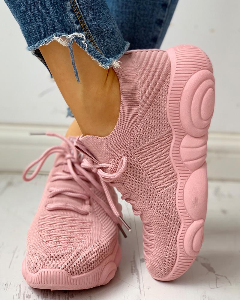 

Knitted Breathable Lace-Up Yeezy Sneakers, Pink