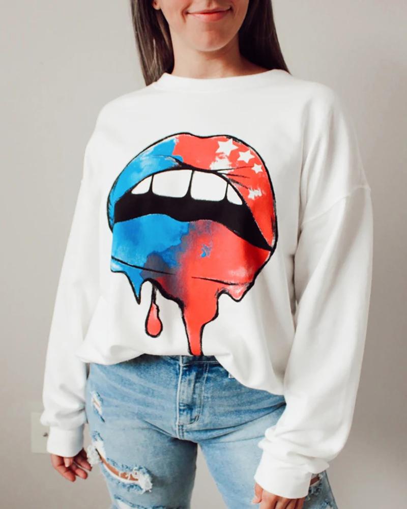 

Lip / Skull / Cheetah / Eyelash Print Casual Sweatshirt, Style1