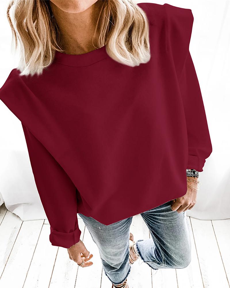 

Solid Long Sleeve Casual Loose Top, Wine red