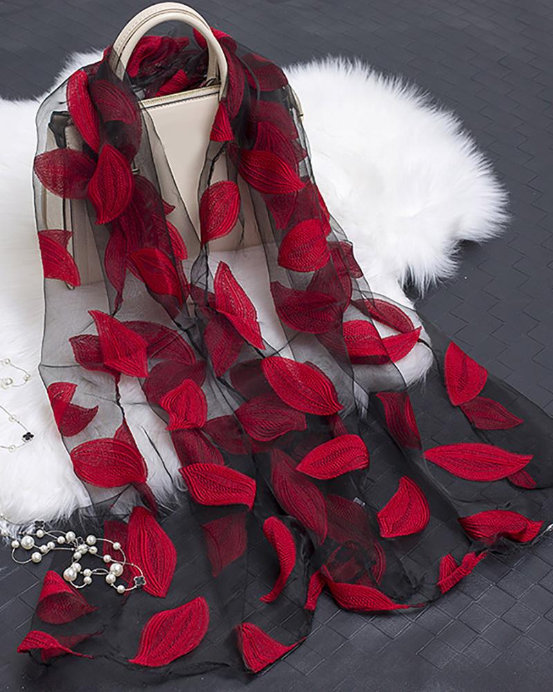 

Leaf Pattern Mesh Scarf, Red