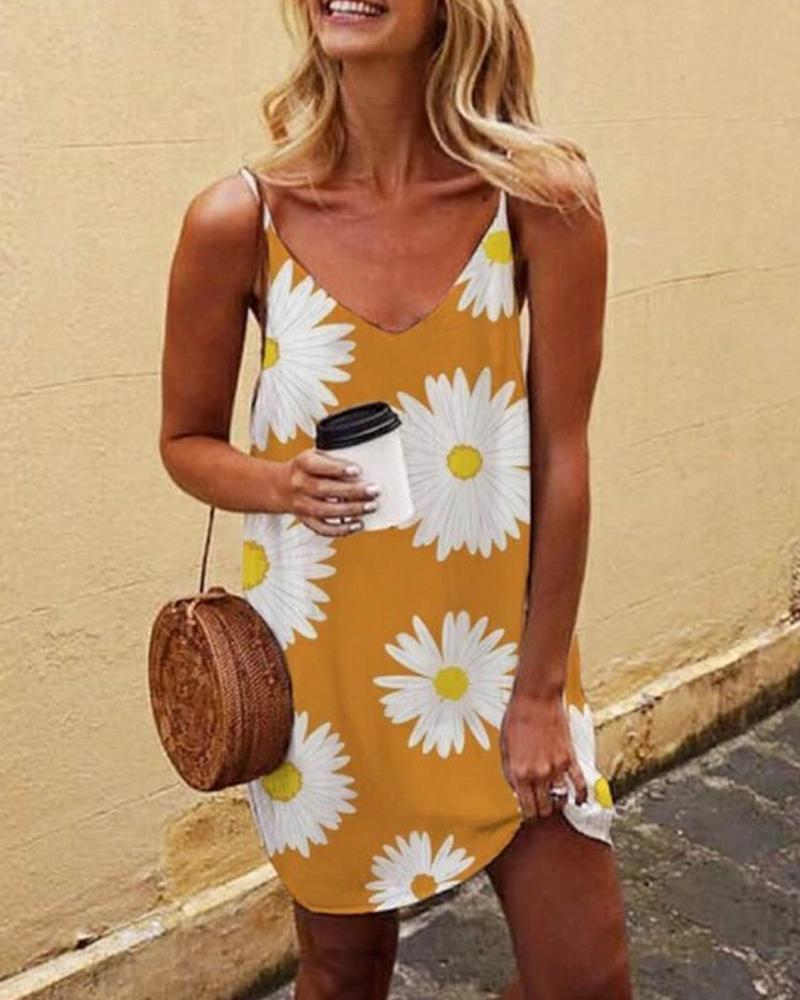 

Daisy Print Cami Mini Dress, Yellow