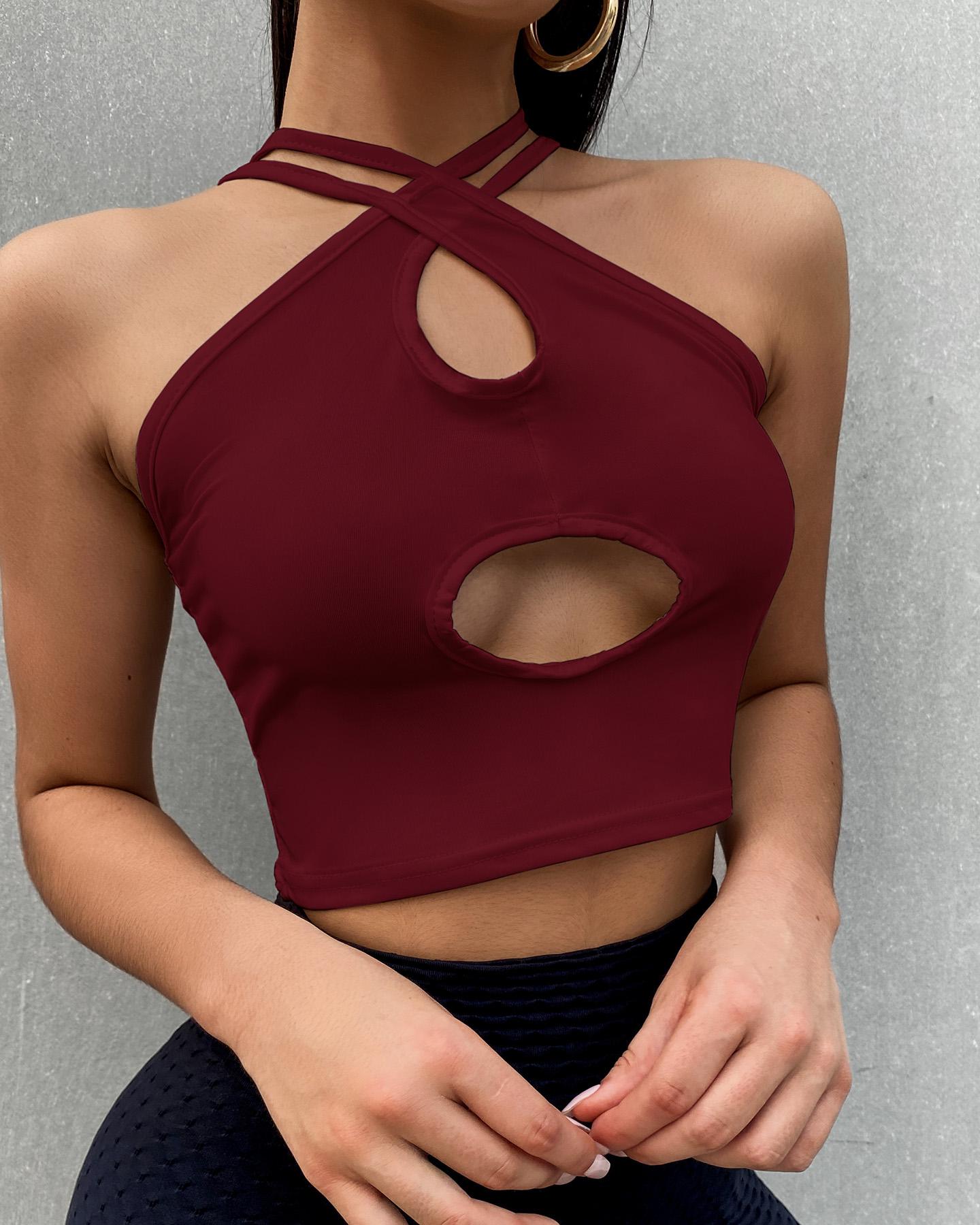 

Solid Halter Skinny Sleeveless Tanks, Red
