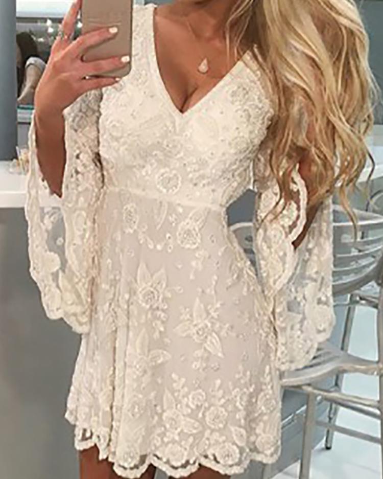 white lace bell sleeve dress