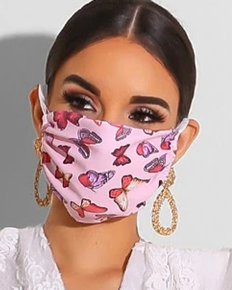 

Butterfly Print Breathable Mouth M .a. s. k Washable And Reusable, Pink
