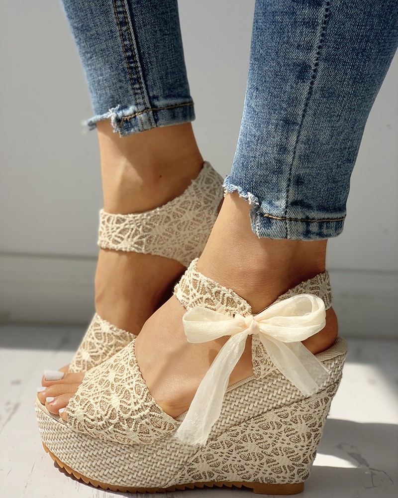 bowknot design platform espadrille wedge sandals