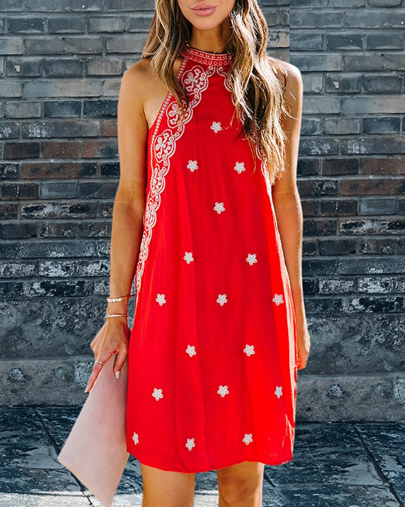 

Floral Print Cutout Back Sleeveless Dress, Red