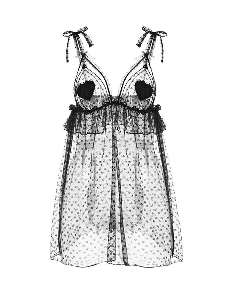 

Eyelash Lace Heart Pattern Babydoll, Black
