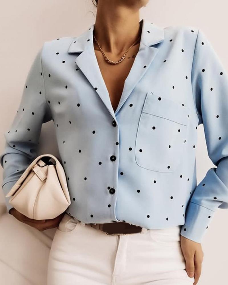 

Polka Dot Print Long Sleeve Shirt, Blue