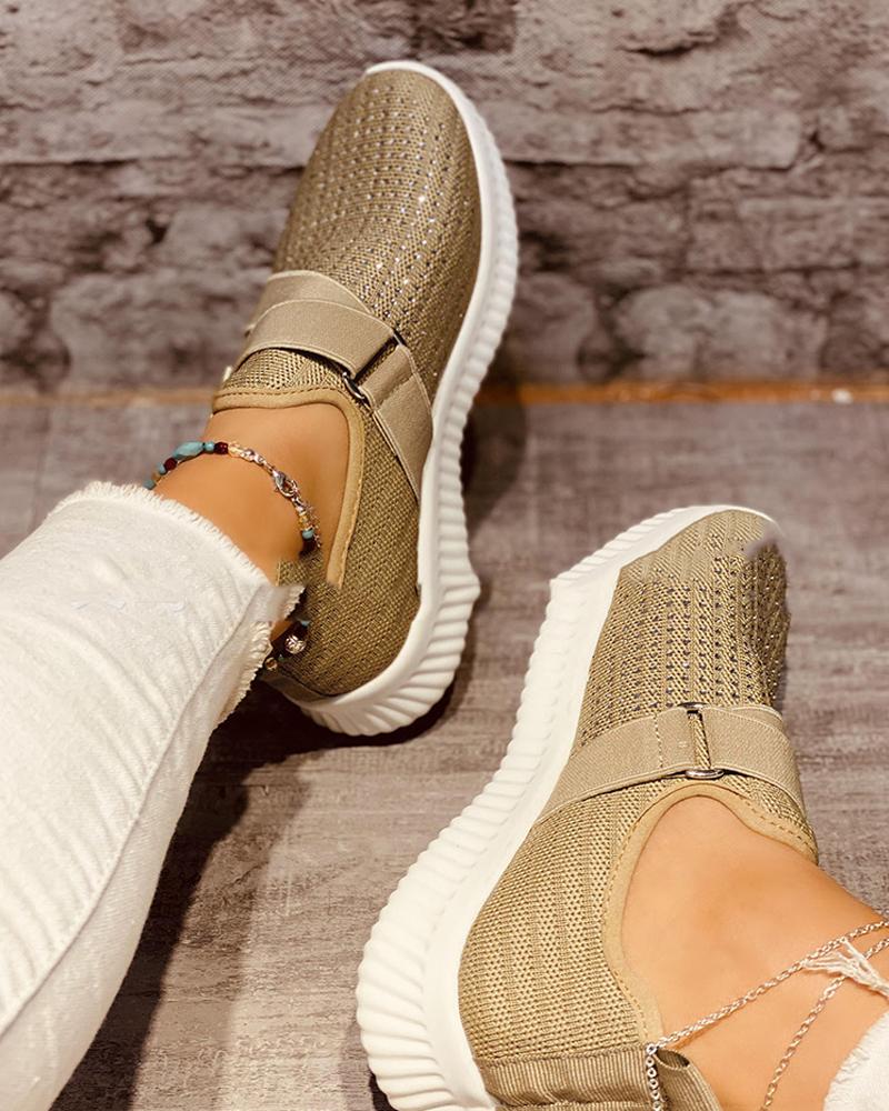 

Solid Color Round-toe Sneakers, Yellow