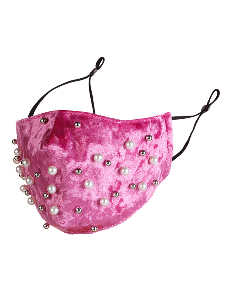 

Multi Beaded Velvet Breathable Face Mask, Hot pink