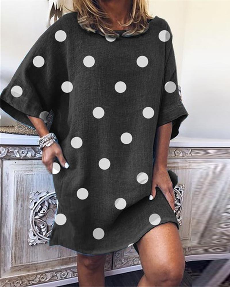 

Polka Dot Shift Mini Dress, Black