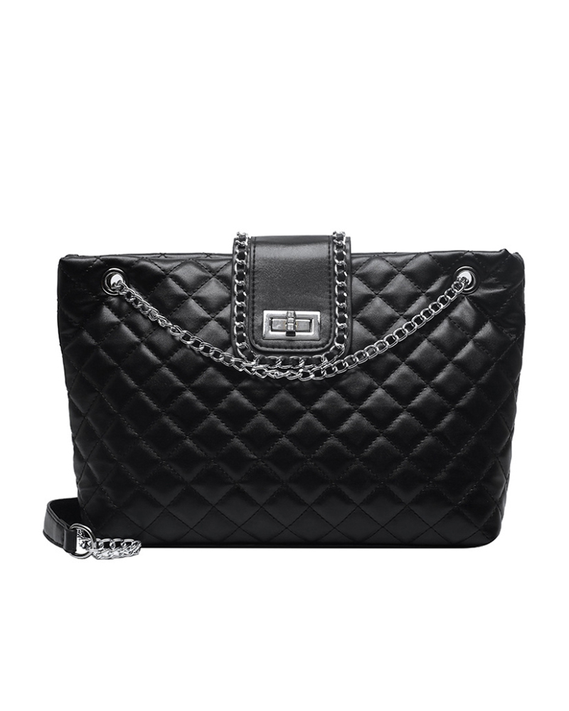 

Twisted Lock Quilted Tote Bag, Black