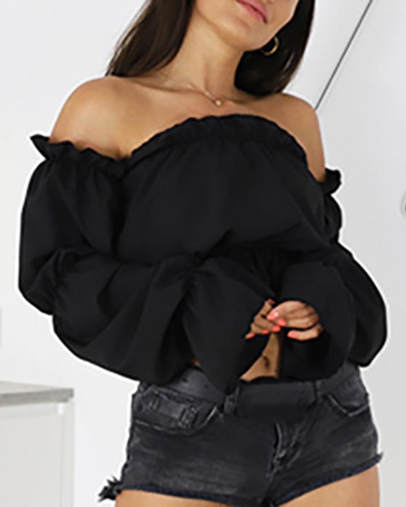 

Lantern Sleeve Off Shoulder Top, Black