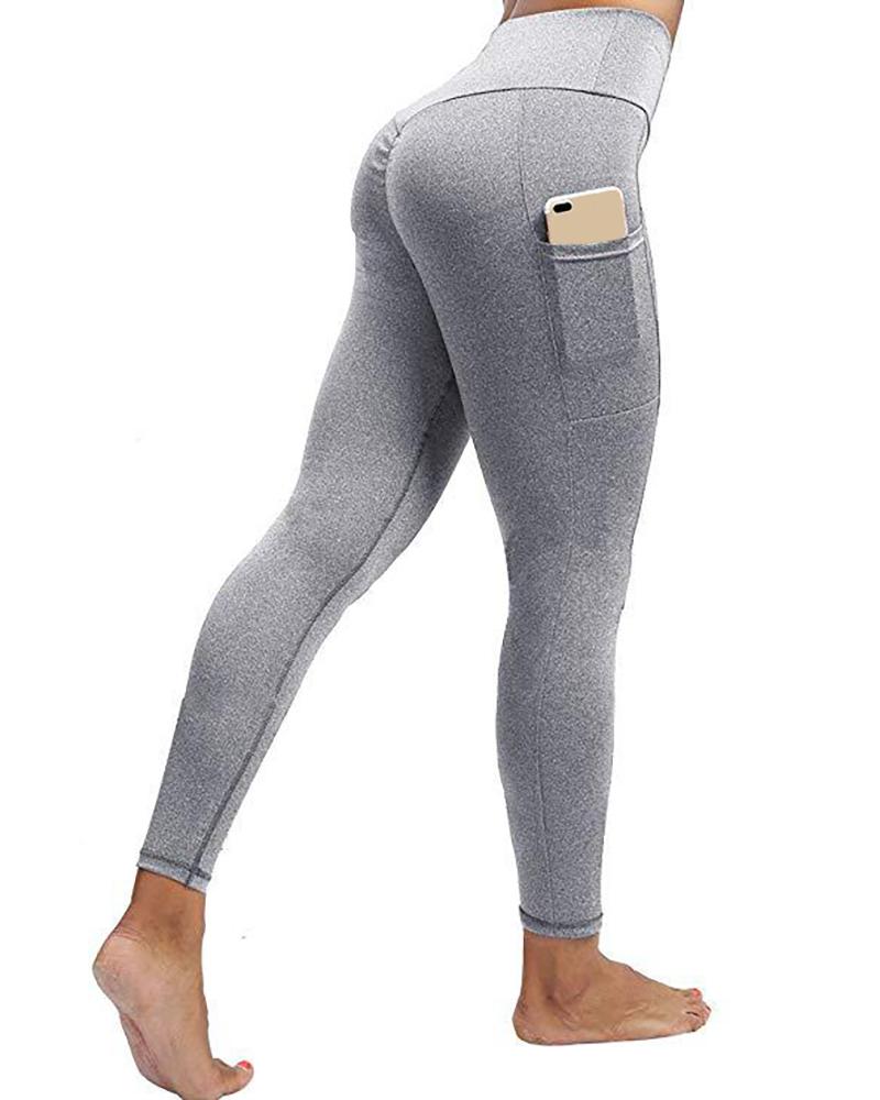 

High Waist Functional Pocket Design Skinny Yoga Pants, Gray