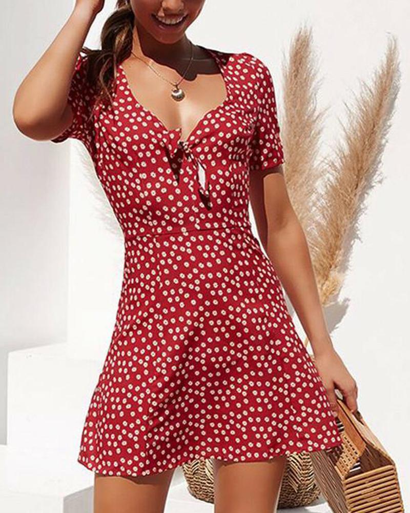 

Floral Dot Short Sleeve Mini Dress, Red