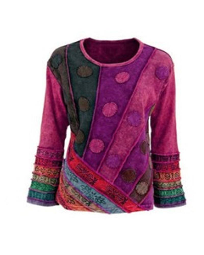 

Abstract Print Bell Sleeve Women Blouse, Pink