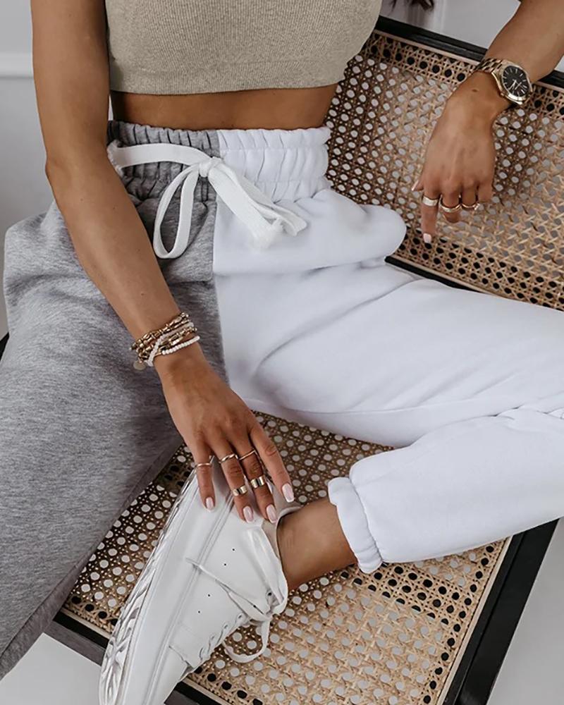 

High Waist Drawstring Casual Sweatpants, White