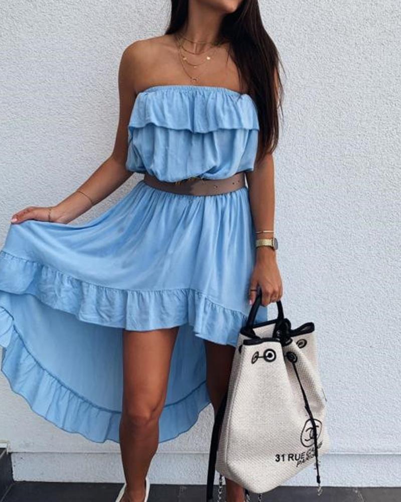 

Off Shoulder High Low Dress, Blue