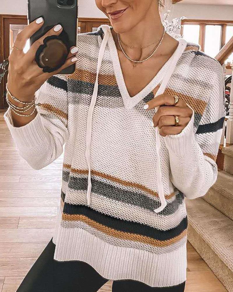 

Hooded Stitching Long Sleeve Sweater, White