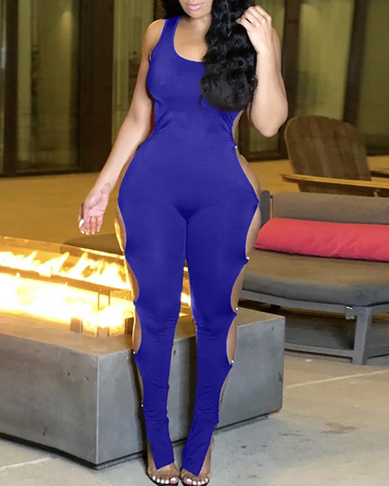 

Ladder Cutout O-Ring Decor Sleeveless Jumpsuit, Blue