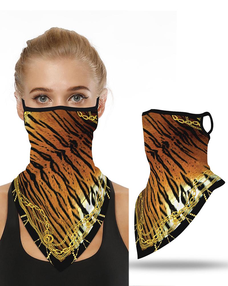 

Chain Tiger Print Breathable Ear Loop Face Cover Windproof Motorcycling Dust Outdoors, Brown