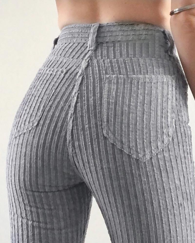

High Waist Pocket Design Skinny Pants, Gray