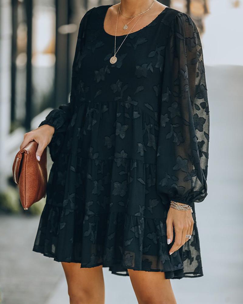 

Butterfly Print Long Sleeve Casual Dress, Black
