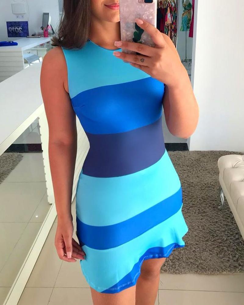 

Striped Colorblock Sleeveless Tank Dress, Blue