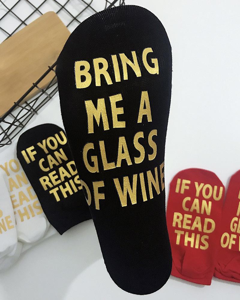 

1Pair Letter Print Socks, Black