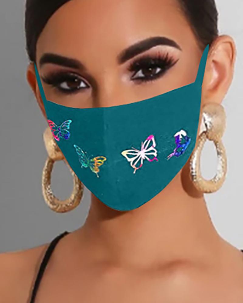 

Butterfly Print Ear Loop Breathable Mouth Mask, Green