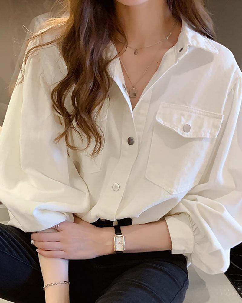 

Brief Solid Button-up Casual Shirt, White
