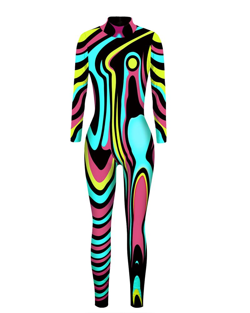 

Skull Skeleton Print Zip Back Halloween Costume Jumpsuit, Style7