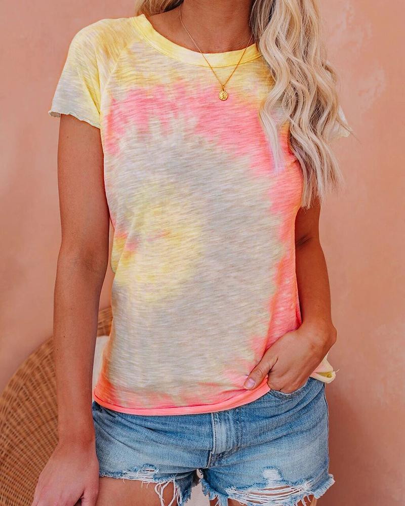 

Tie Dye Print Short Sleeve Casual T-shirt, Orange