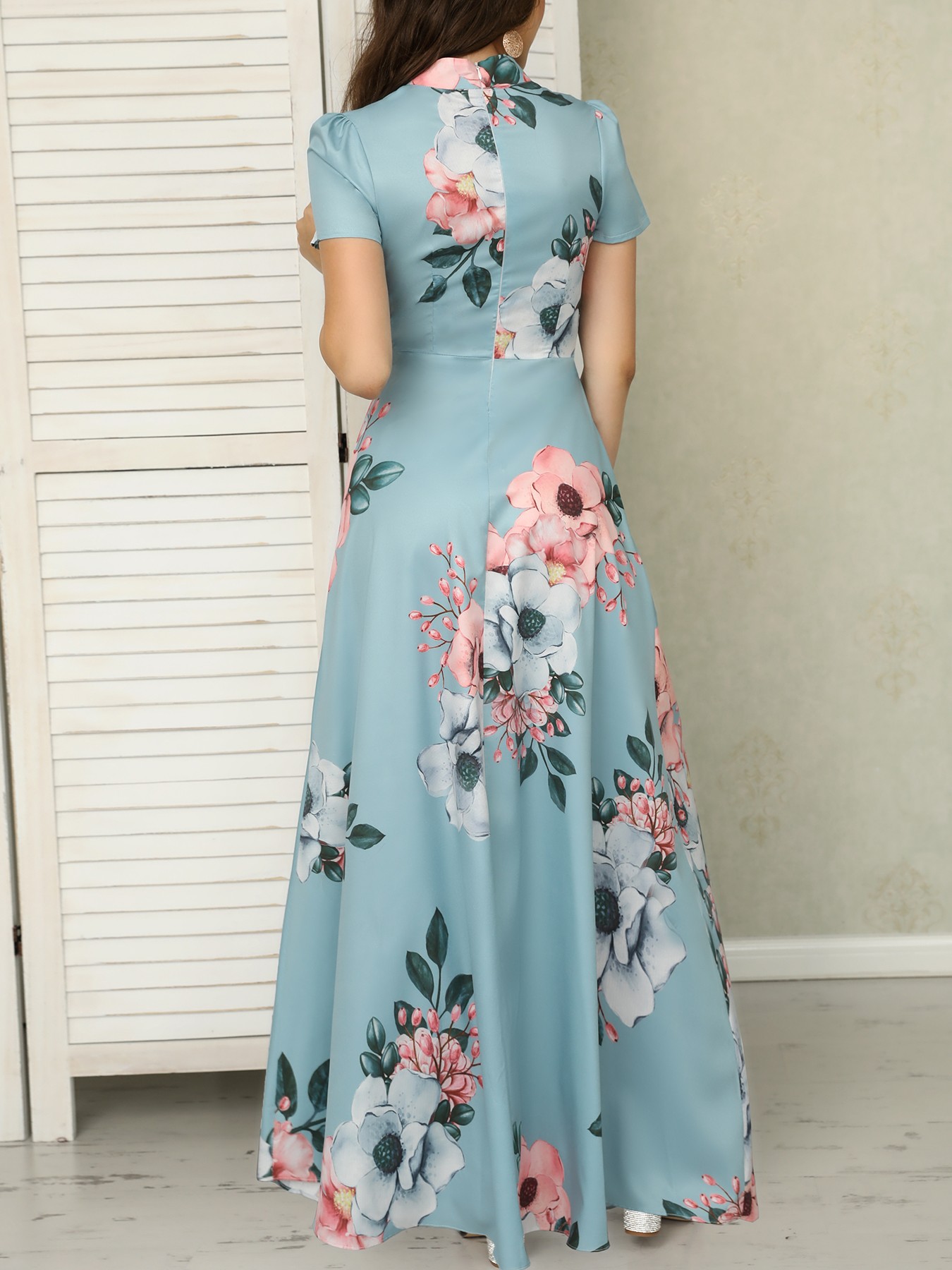 floral print short sleeve tie waist maxi dress