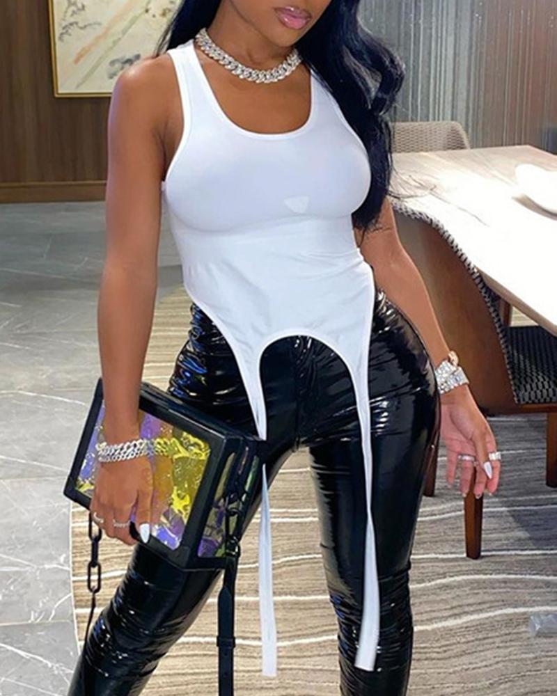 

Solid Strap Ripped Skinny Tanks, White