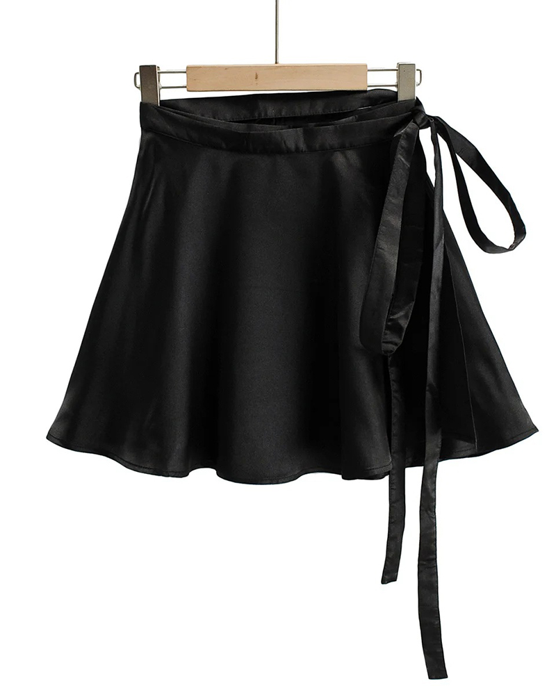 

Lace Up Design Plain High Waist Skirt, Brown