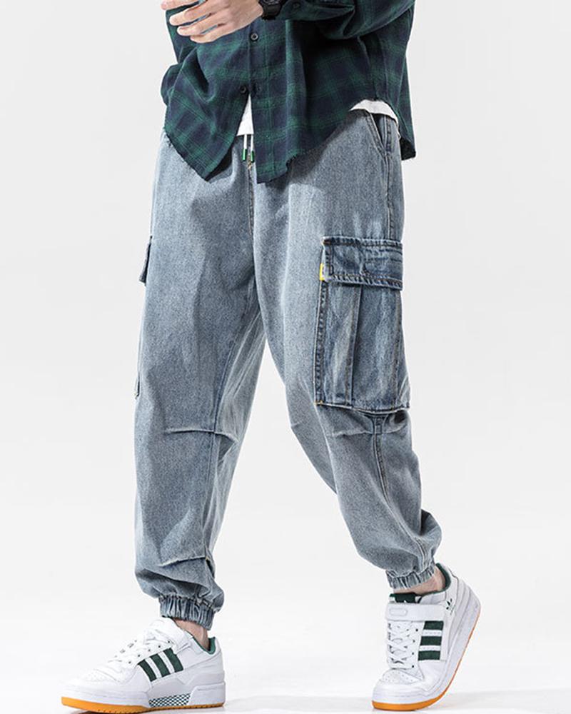 

Solid Color Baggy Harem Jeans, Blue